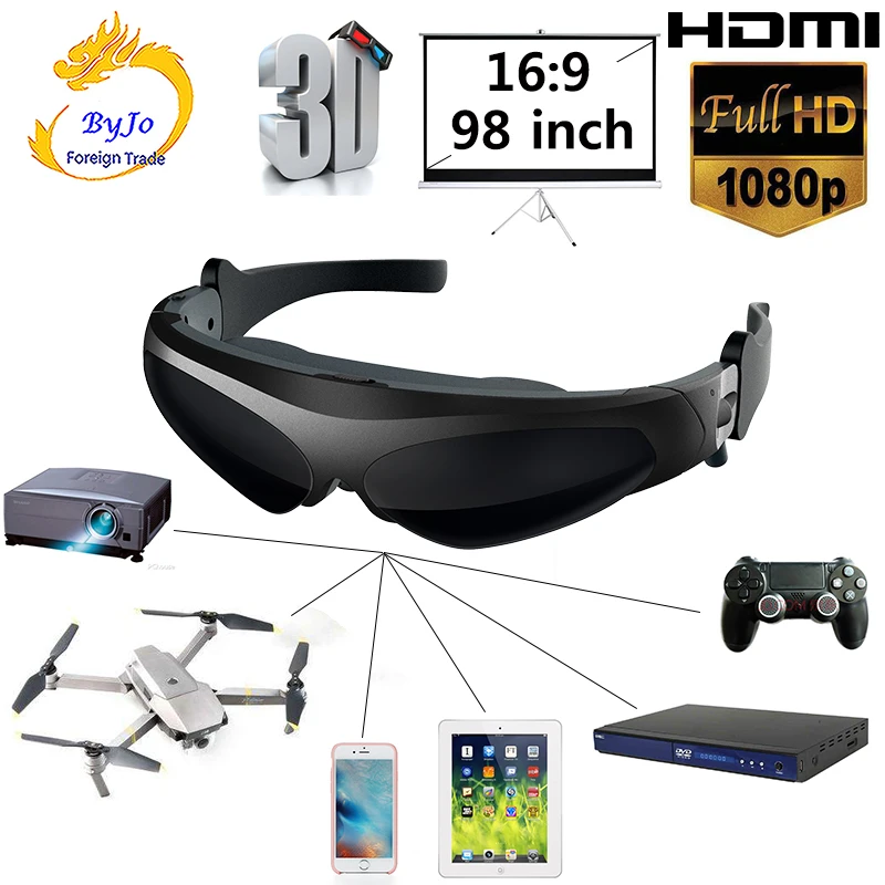 

Очки виртуальный дисплей, расстояние 2 м, 1080P, FPV 3D, большой экран, поддержка IOS и Android