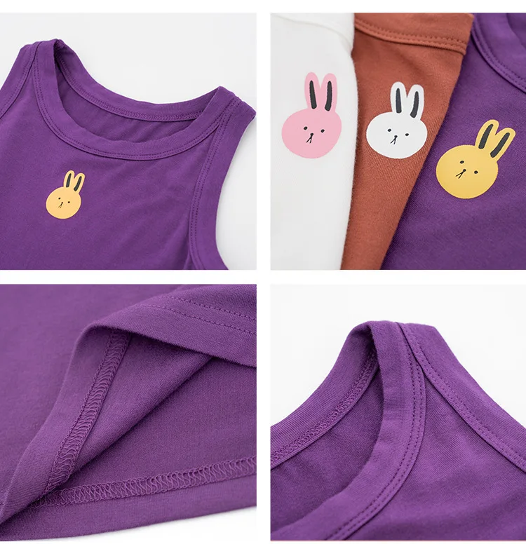 Boys Girl Vest Undershirts Kids T-shirt Toddler Children Cotton Soft Tees Sleeveless Bunny Hi 2 3 4 5 6 7 8 9 Years | Мать и ребенок