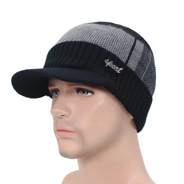 black gray hat Вязаная шапка Мужская Зимняя Шапка-бини зимние шапки для мужчин шарф меховая шапка женская зимняя шляпу Beany Балаклава шапочки шапка - Цвет: black gray hat