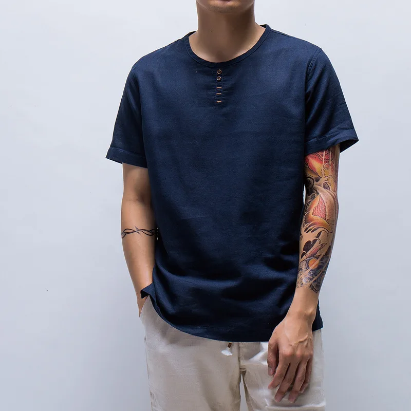 IEMUH Men T-shirt Short Sleeves Cotton Linen Male Fashion T Shirts Loose Thin Chinese style | Мужская одежда