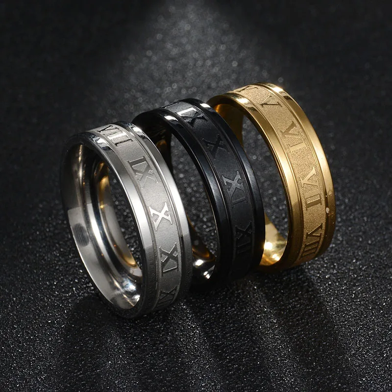 Обручальное кольцо Uzone с римскими буквами мужское средней длины золотого цвета