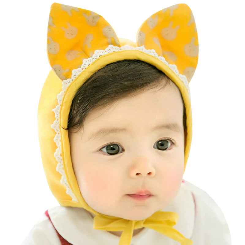 Newest Baby Rabbit Hat 100% Cotton Lace Infant Boys Girls Cartoon Ear Cuff Newborn Photography Props Animal Caps 6-12M | Детская одежда