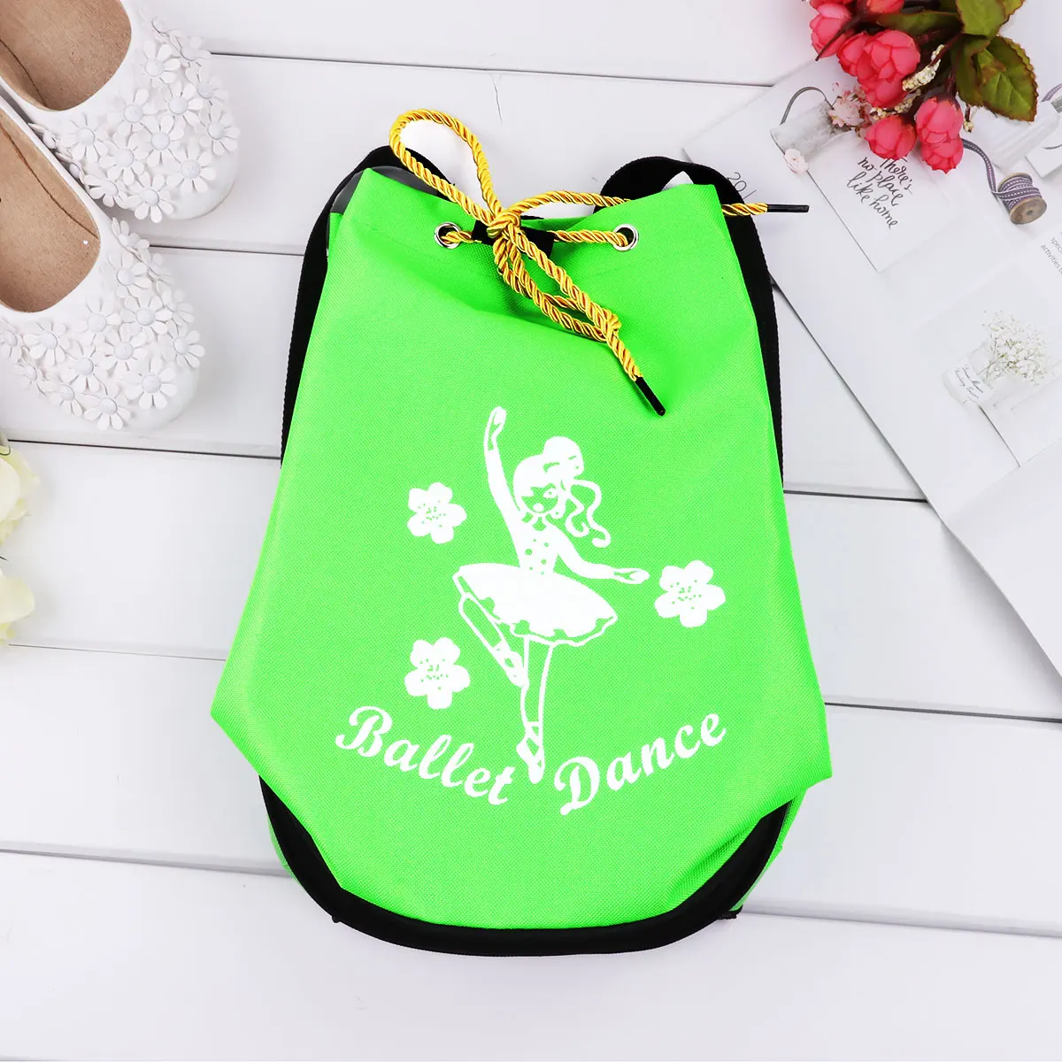 TiaoBug Cute Kids Fashion Drawstring Ballet Bag Backpack Girls Student School Backpack Dancer Print Rucksack for Gym Dance Class