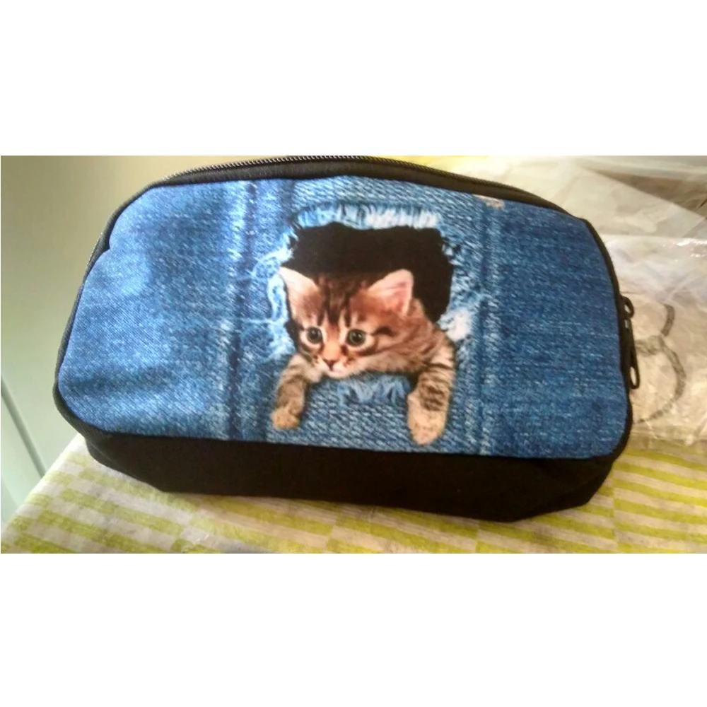 Милые женские косметички FORUDESIGNS 3D джинсовые сумки с животными кошками собаками