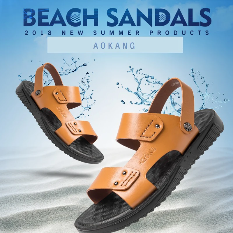 Мужские кожаные сандалии AOKANG черные удобные из натуральной кожи для отдыха лето