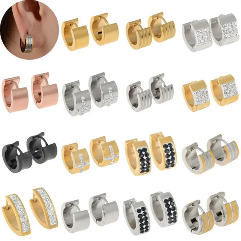 Модные мужские серьги кольца Huggie из нержавеющей стали золотого цвета с