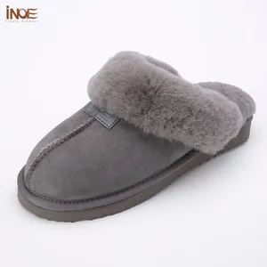 INOE Мужские зимние тапочки из натуральной овчины замши натуральной шерсти с меховой подкладкой домашняя теплая обувь в половинном стиле непромокаемые лоферы
