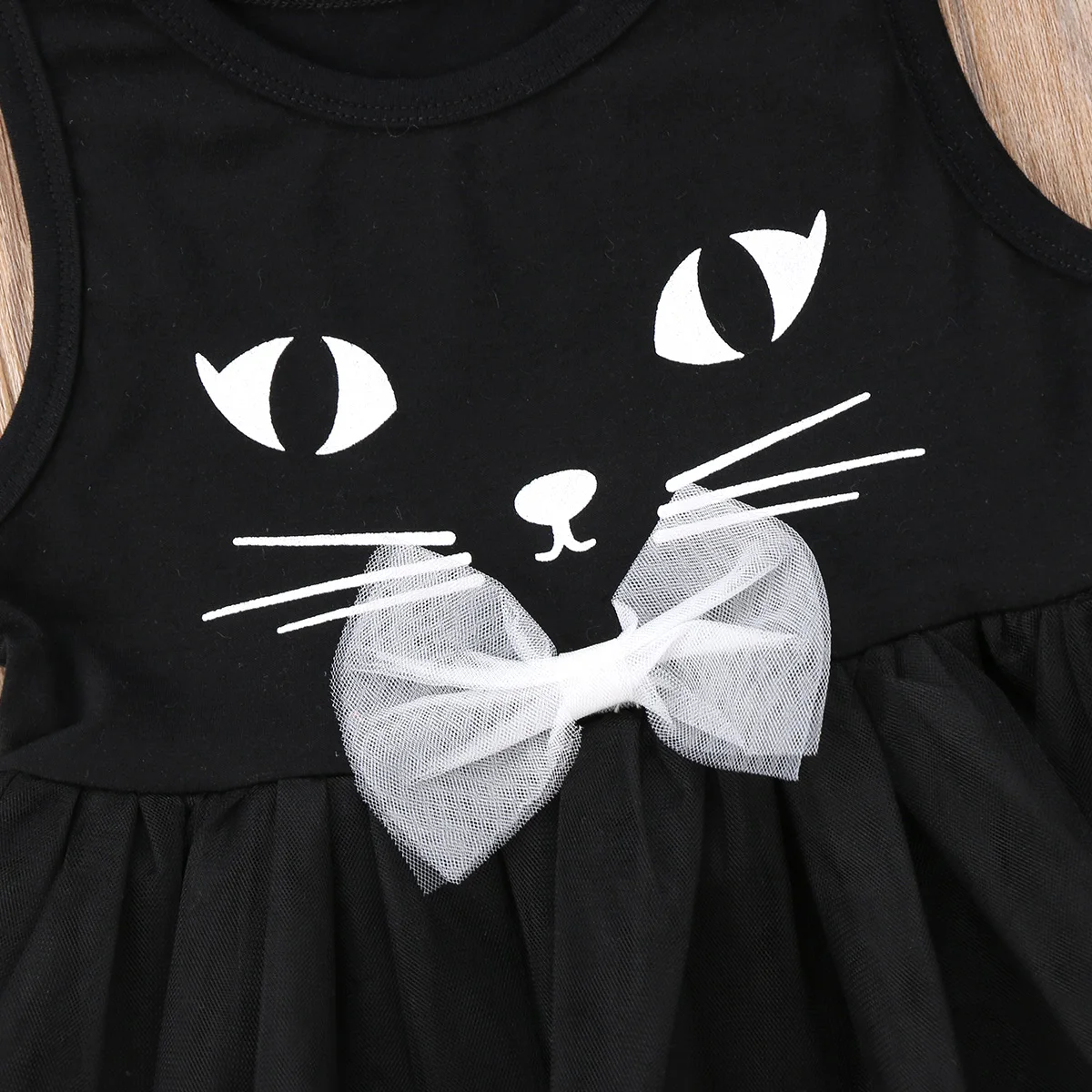 Summer Sleeveless Girl Princess Tutu Dress Kid Casual Party Dresses Cute Cat Pattern Bowknot Clothes | Детская одежда и обувь