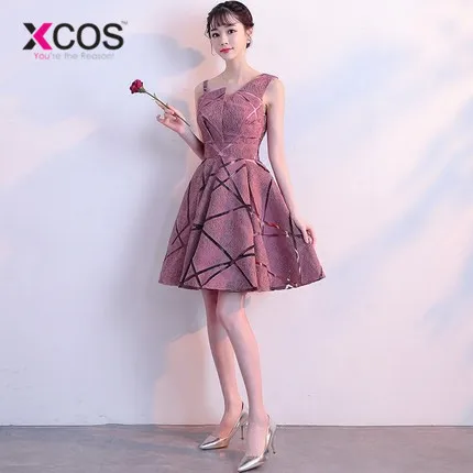 XCOS элегантные розовые короткие платья для выпускного с одним плечом девочек