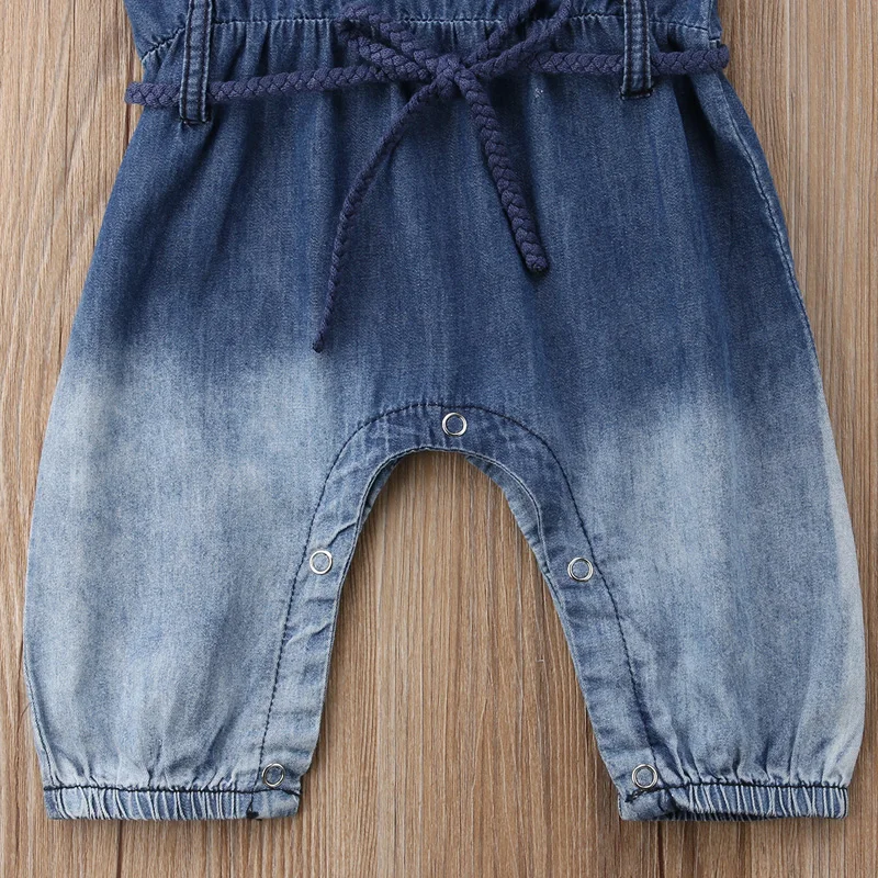 2018 Brand New 0-24M Summer Casual Toddler Baby Girls Boys Denim Romper Short Sleeve Sashes Blue Jumpsuits Clothes | Мать и ребенок