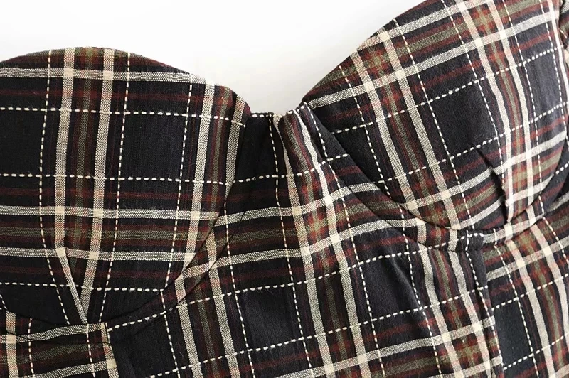 Женское платье-мини со швами расклешенное платье в клетку | Женская одежда