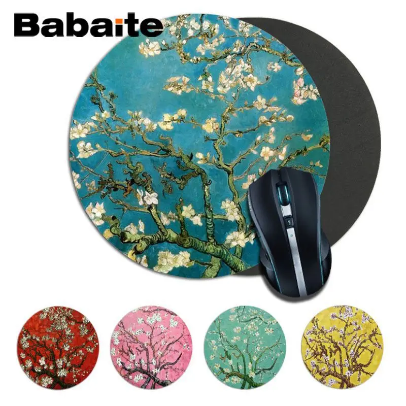 Babaite простой дизайн принт миндаль цветы Ван Гог paiting уникальный настольный коврик игровой коврик круглый коврик для мыши игровой коврик для мыши