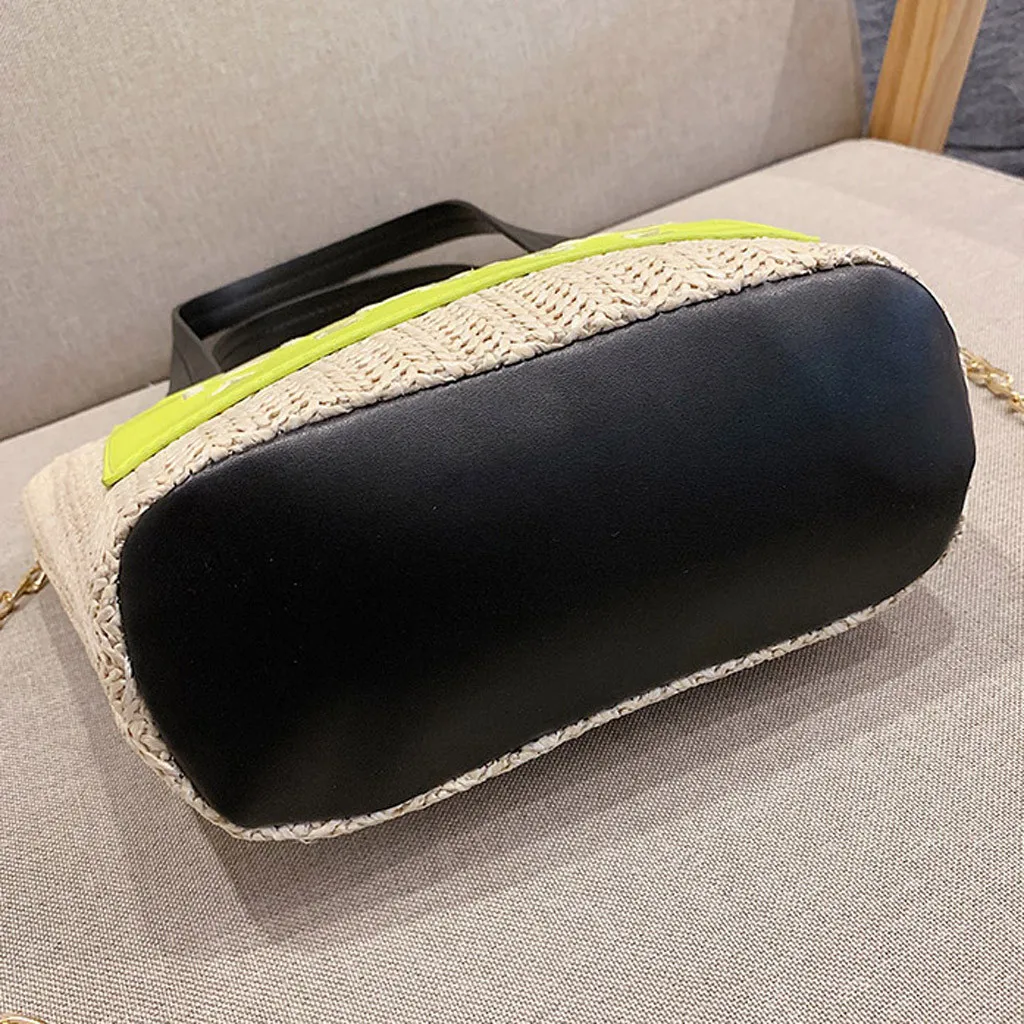 Женская сумка ручной работы, новинка, модная соломенная сумка, сумка из ротанга, флуоресцентная Лоскутная сумка на плечо, сумка-мессенджер
