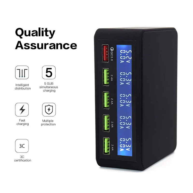 Мульти USB зарядное устройство 50 Вт 5 портов быстрое с QC 3 0 Быстрая зарядка