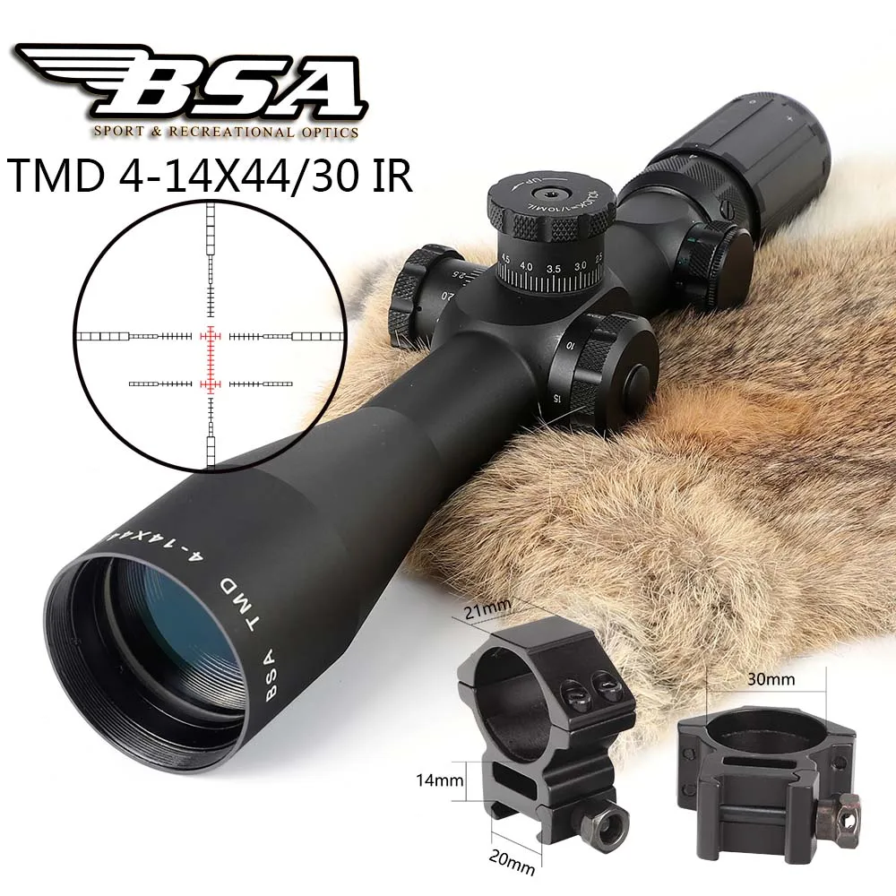 Тактический охотничий прицел BSA TMD 4-14X44 ИК первый фокальный самолет оптический прицел красный зеленый с подсветкой замок винтовки прицелы - Цвет: SCOPE-30SZK