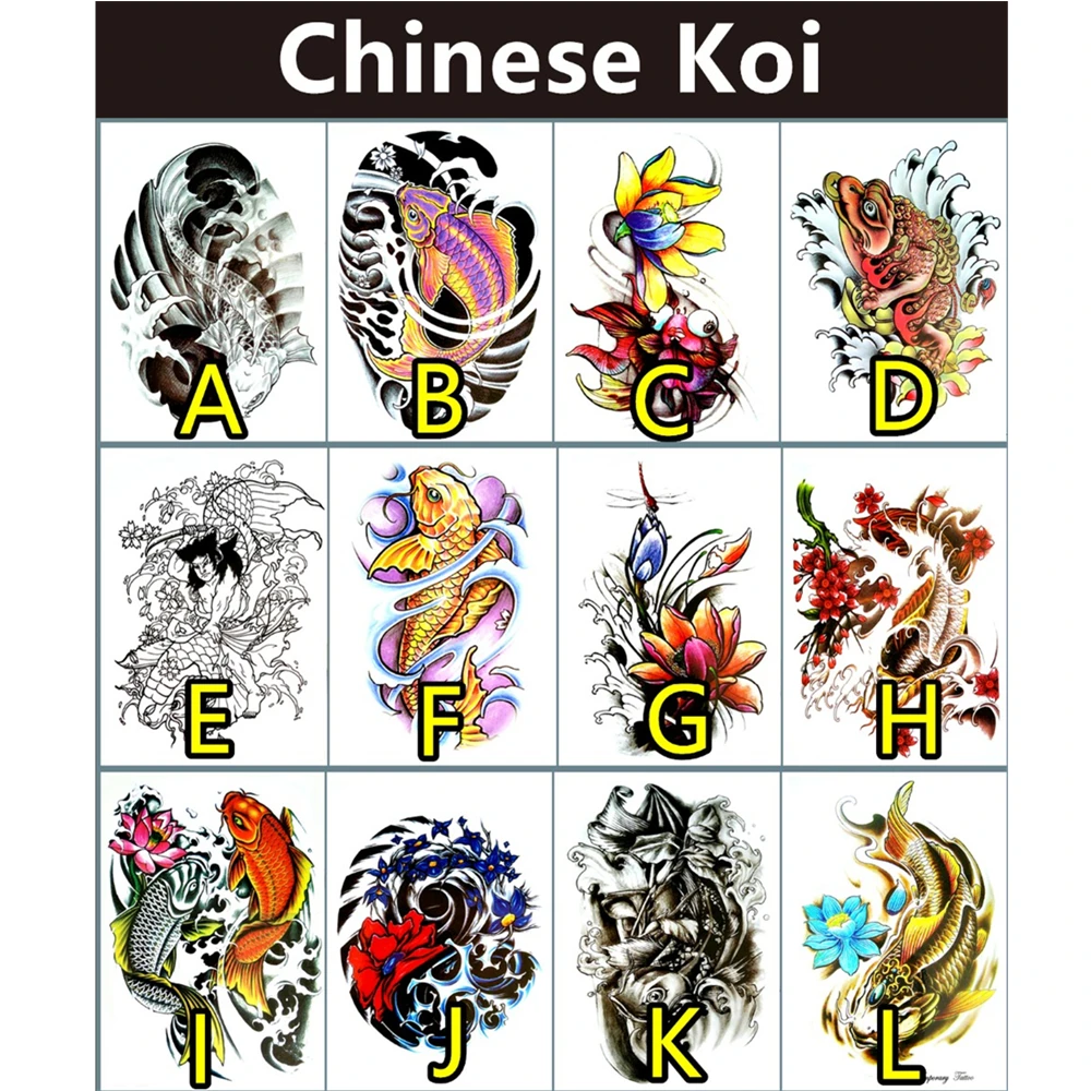 SHNAPIGN ЗОЛОТЫЕ КАРПЫ и Лотос временное искусство тела наклейки для татуировок 21*15