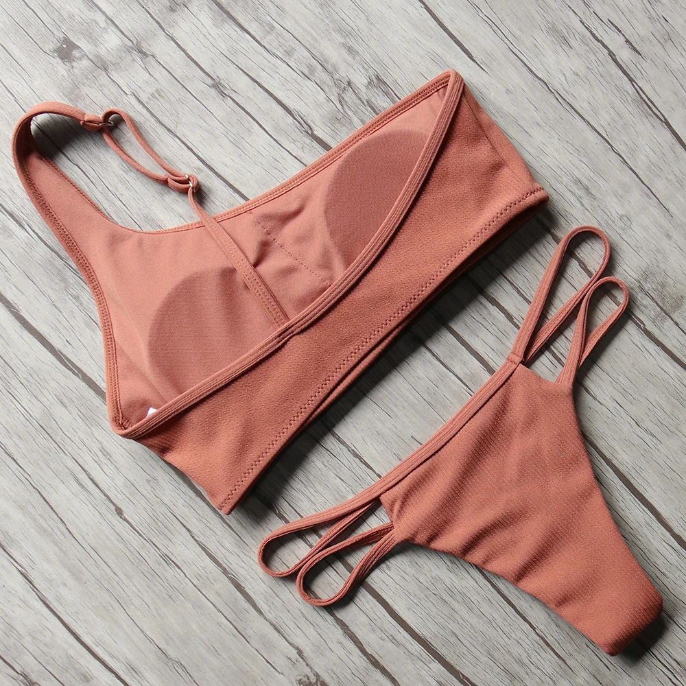 Сексуальная одно плечо Бикини Твердый комплект бикини повода купальник Для