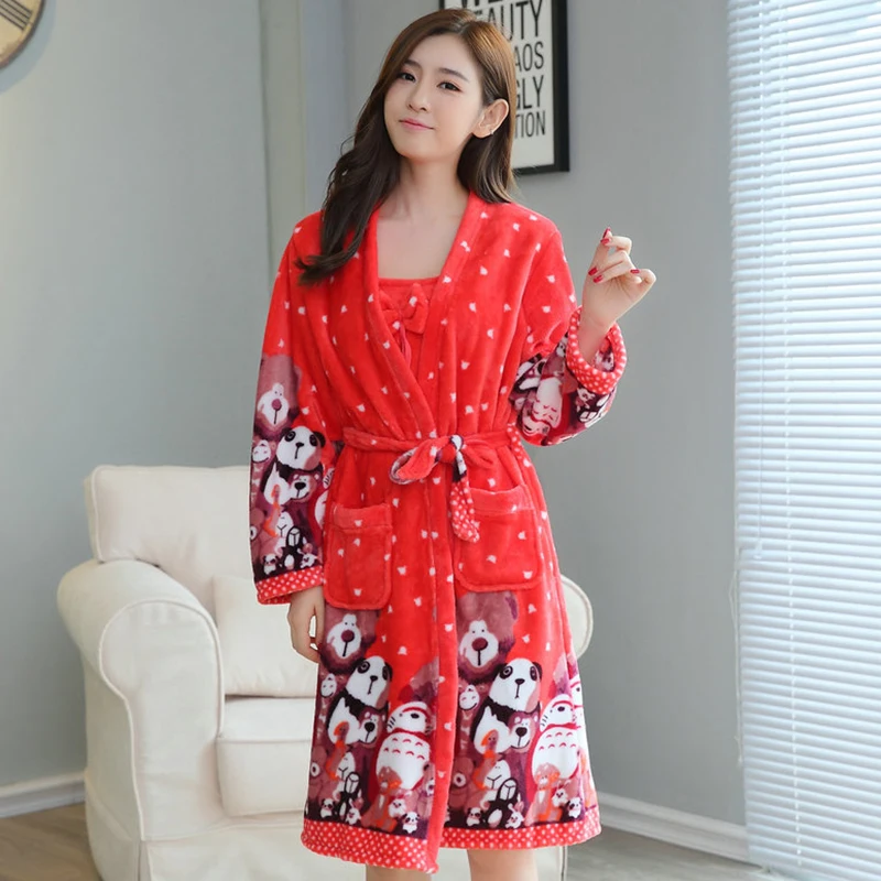 Комплект из 2 предметов для девочек милые плотные теплые фланелевые халаты с