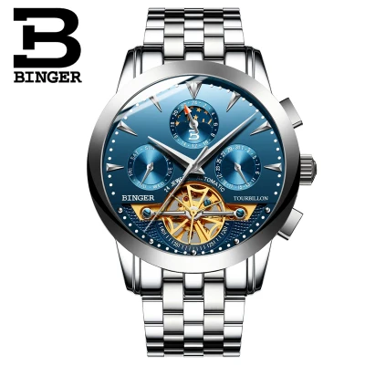 Мужские УКАЗАТЕЛЬ ФАЗ ЛУНЫ Tourbillon автоматические механические Часы Топ люксовый