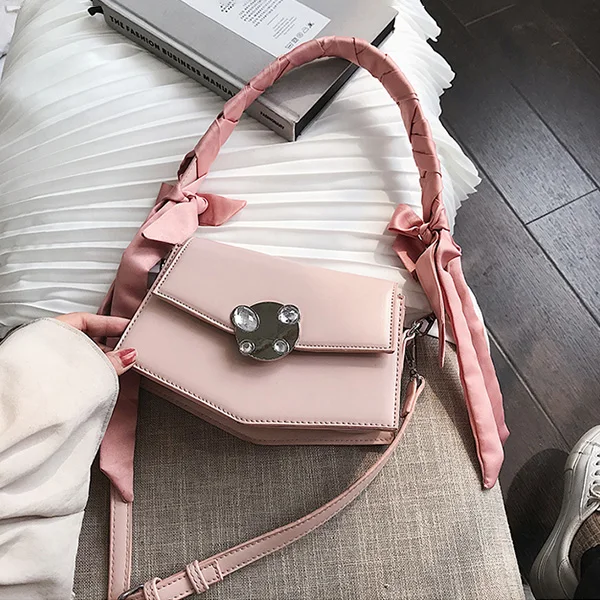 pink Модный шарф, бриллианты, сумка-мессенджер, Женская Корейская милая розовая Пентагон, сумка на плечо, женская простая Новая повседневная маленькая квадратная сумка - Цвет: pink