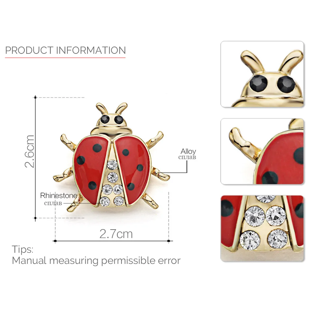 DORMON/Модные клипсы для броши в виде божьей коровки заколки с кристаллами милые