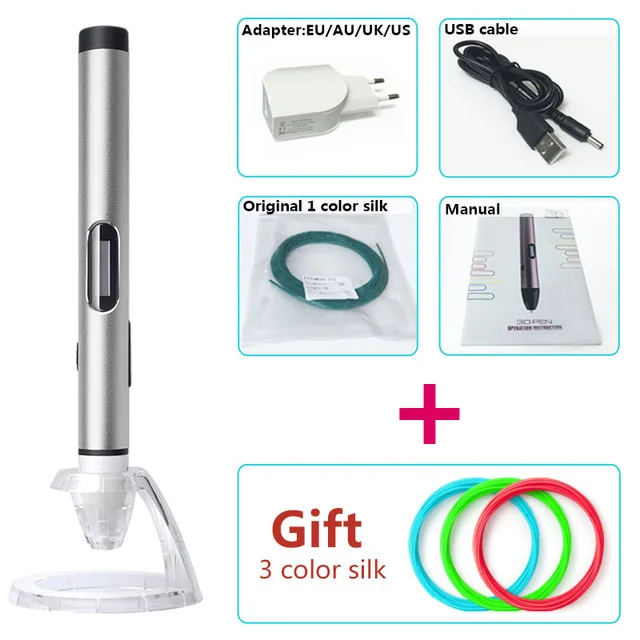 Low temperaturSilver USB разъем 3d ручка для рисования,10° низкая температура,для детей,защиты рук,3д ручка3d pen 3d pens,Дети Birthday рождения,3d-ручка3 д ручка3дтриде ручка3 d ручка3Д РУЧКАтриде ручка 3д ручка3д ручку3d РУЧКА3Д - Цвет: Low temperaturSilver