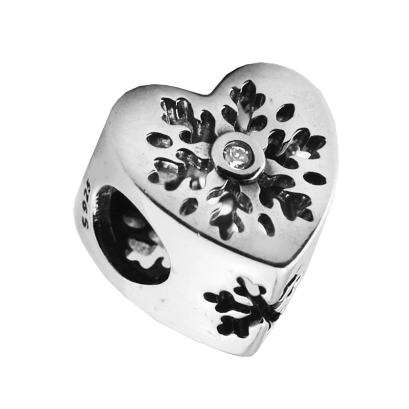 QANDOCCI Подходит для Pandora амулеты Браслеты Снежинка Сердце Бусины с четким CZ 100%