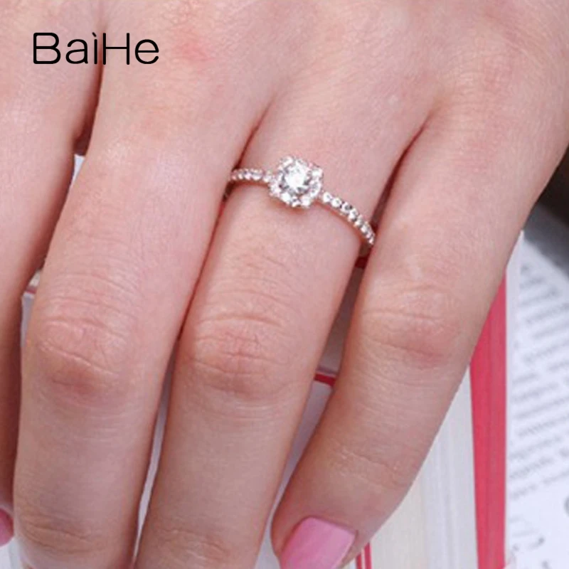 BAIHE Solid 18 K Белое Золото 0.10ct сертифицированные H/SI круглые огранки натуральные бриллианты свадебные женские модные ювелирные изделия кольцо