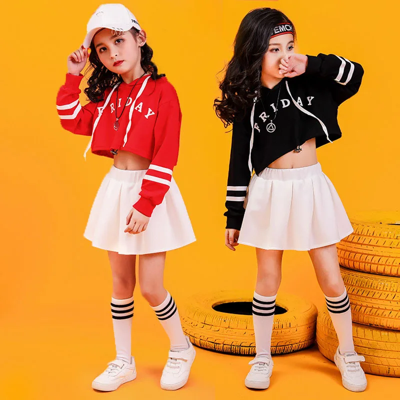 Детская укороченная Толстовка в стиле хип хоп белая толстовка с капюшоном и юбка