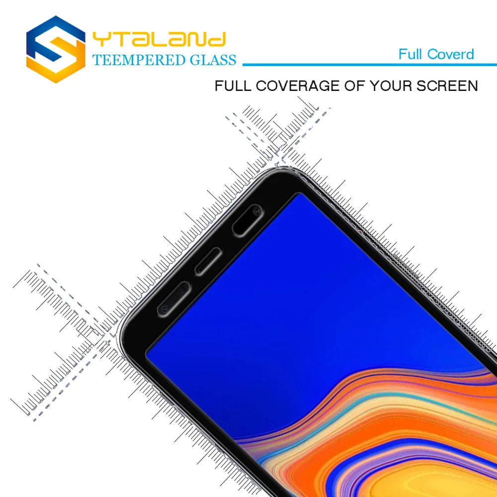 Ytaland для Samsung Galaxy J4 Plus полное покрытие клеевое закаленное стекло Премиум 9H +