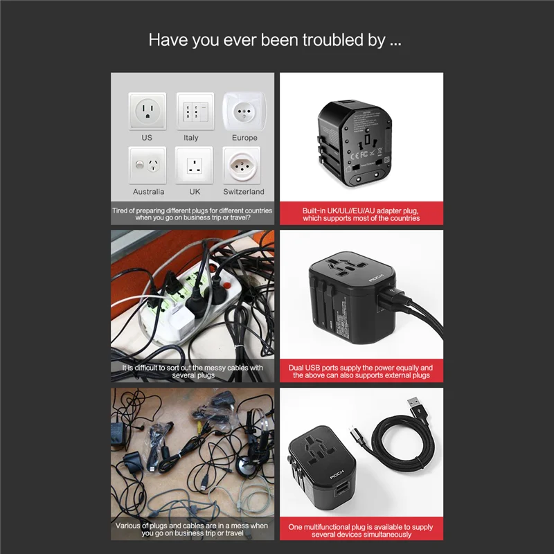 Рок мультифункциональная USB зарядка для Европа США Великобритания Австралия