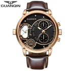 Часы GUANQIN Мужские кварцевые с большим циферблатом, брендовые Роскошные водонепроницаемые спортивные Светящиеся в темноте, с хронографом, с кожаным ремешком