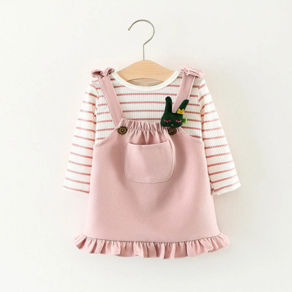 2Pcs 12M-3T Baby Kids Girls Dress+T-shirt Tops Children Outfits Clothes Toddler Infant Spring Autumn Party BFOF | Детская одежда и