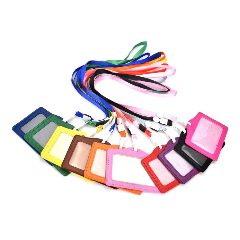 

Name Credit Card Holders Women Men PU Bank Card Neck Strap Card Bus ID holders candy colors Identity badge with lanyard