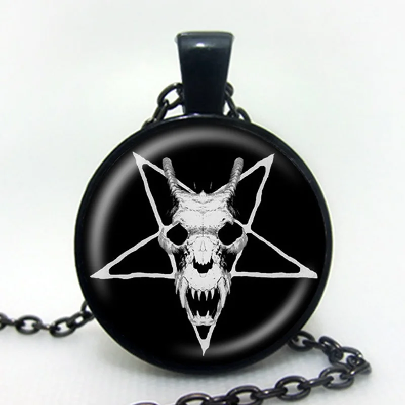 2020 Fashion Inverted Pentagram Goat Head Pendant Necklace Black White Photo Print Glass Cabochon Jewelry Women Gift |