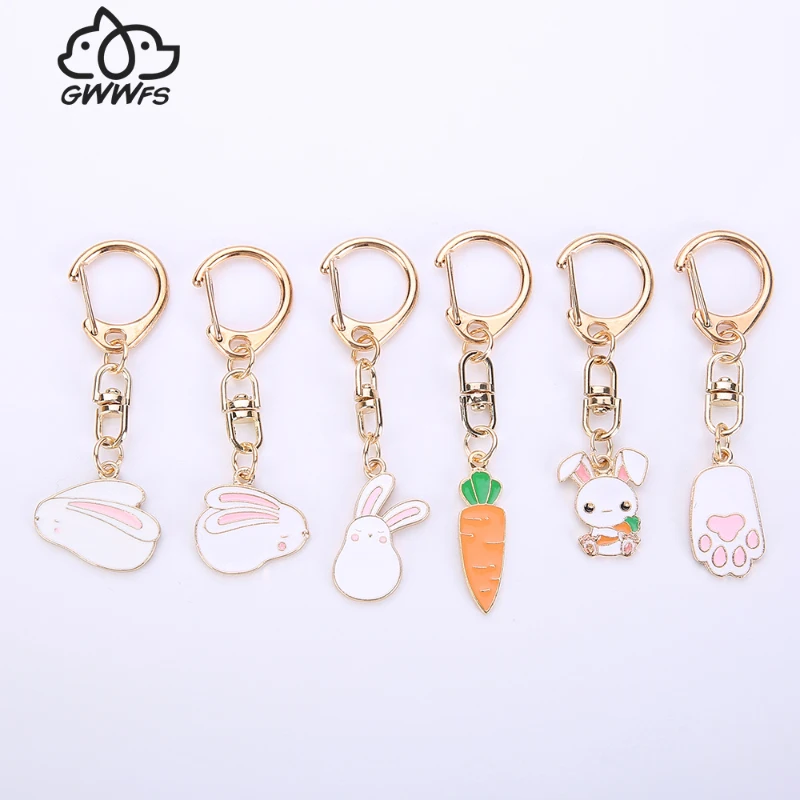 Gwwfs Cute Mini Rabbit Carrot Animal Footprints Car Keychain Bag Charm Men And Women Jewelry 2019 Fashion Couple Jewellery | Украшения и