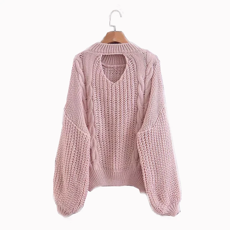 Europe and the United States new Twist back Hollow Hooded Loose Romantic color sweater for Women | Женская одежда