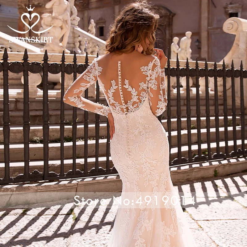 SwanSarah гламурный с длинным рукавом платье расширенным съемным подолом свадебное