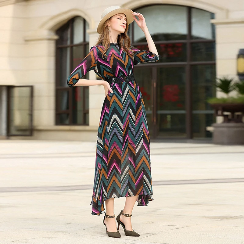 Длинный шифона в платье с принтом|long dress chiffon|dress chiffonchiffon print dresses |
