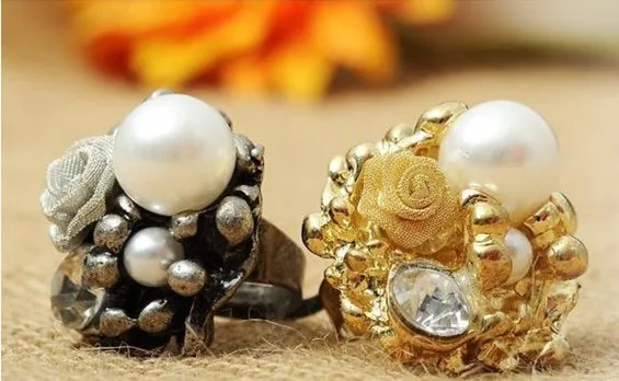 Прекрасное изысканное кольцо с искусственным жемчугом и цветком розы ювелирные