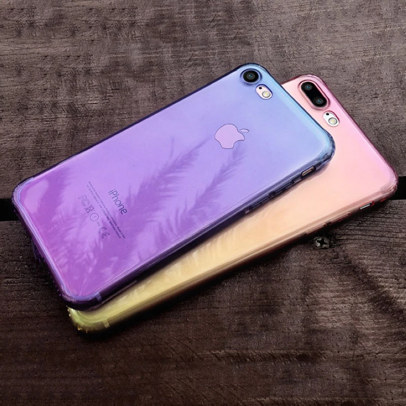 Ударопрочный ультратонкий градиентный цветной Мягкий ТПУ чехол для iPhone 6 6s 7 8 Plus X 10, Задний защитный чехол для телефона s