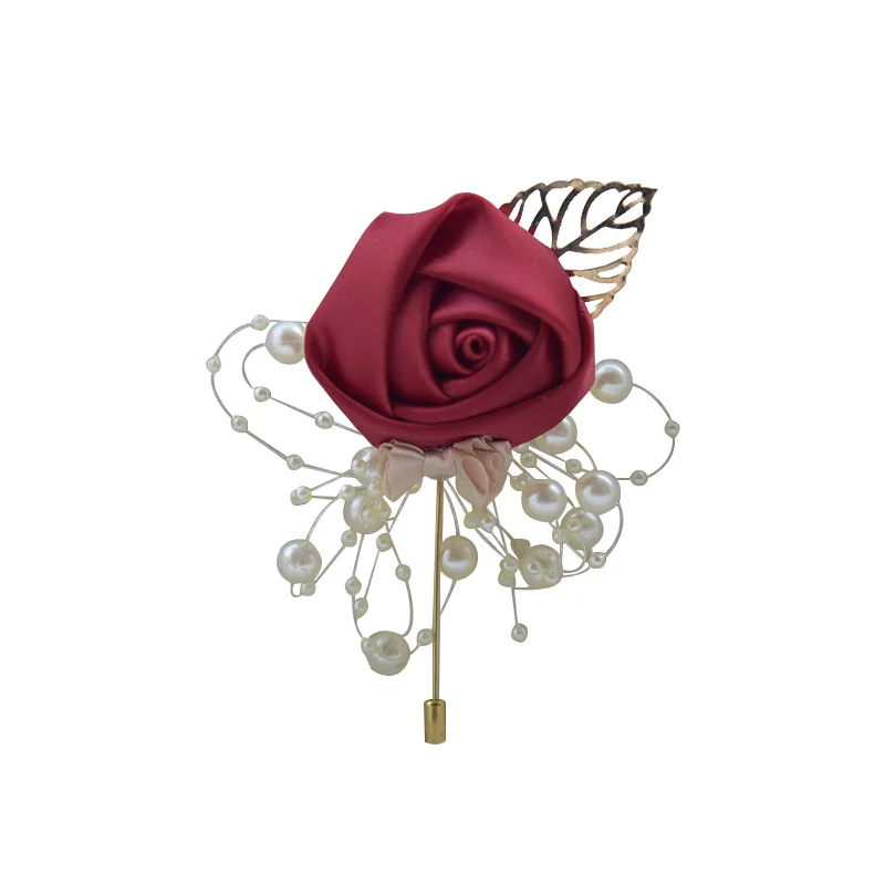 Wedding Brooch Prom Corsage Ceremony Flower Brooch Wedding Groom Groomsmen Buttonhole Flowers Boutonniere Pearl Brooch Pins Gift