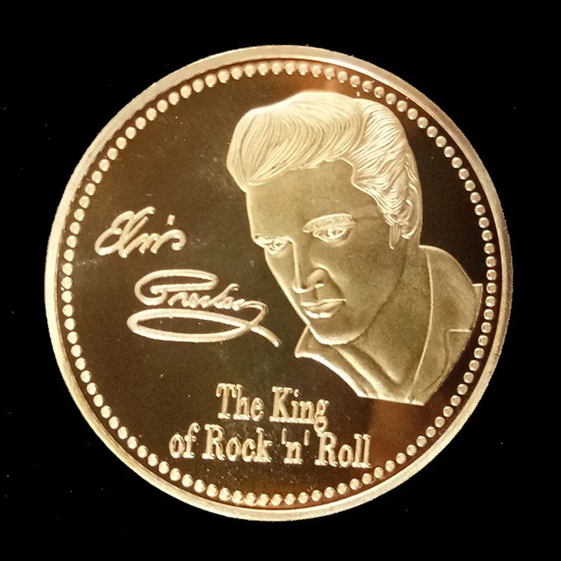 Gold Подарочные монеты Элвиса Пресли 1935-1977 сувенирная монета король N рок-ролл серебро/Золотая монета коллекция медали - Цвет: Gold