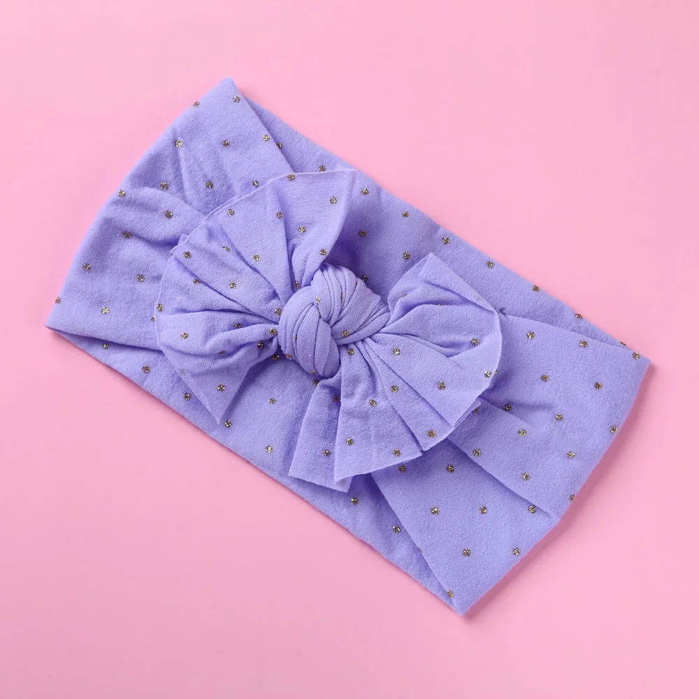 Lavender Золотыми горошинами, в горошек и с бантом для нейлоновый бант, широкие нейлоновые повязки для волос с бантом, для волос, для маленькой девочки, аксессуары для малышей, подарок новорожденному; реквизит для фотографий - Цвет: Lavender