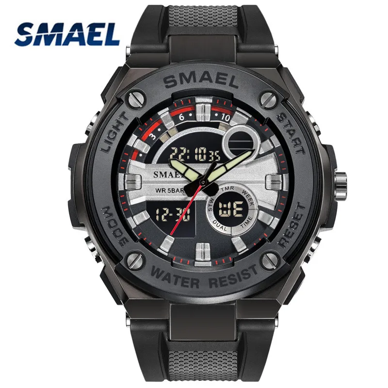 SMAEL роскошные мужские наручные часы с двойным дисплеем цифровые s светодиодный 50 M