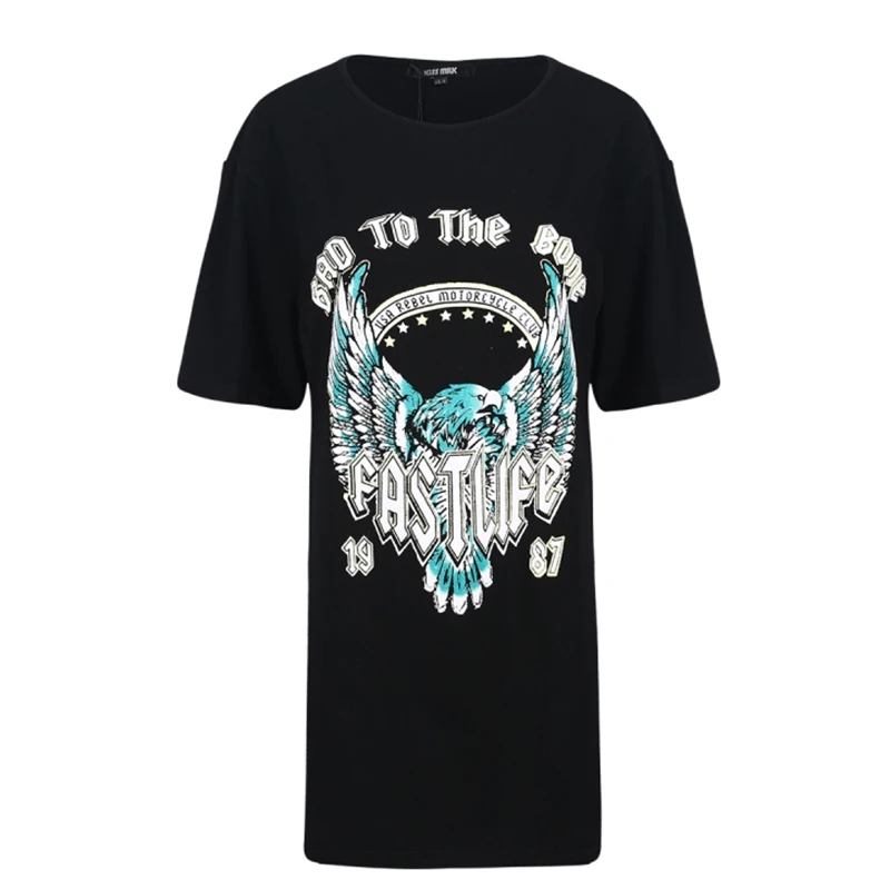 Мини-платье женское с принтом орла в стиле панк модное свободное стильное черное