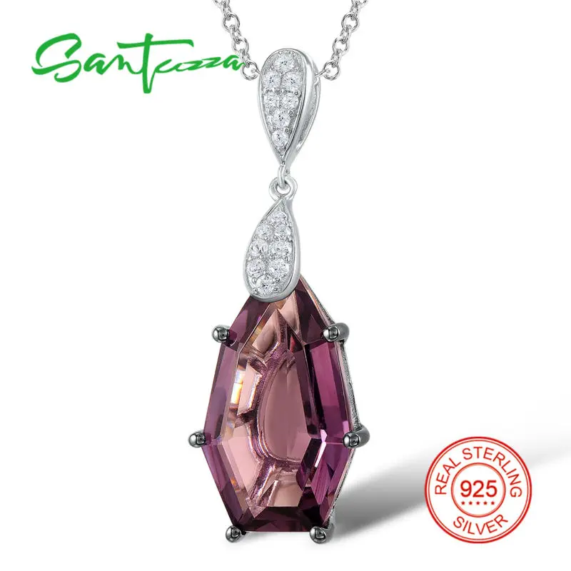 Серебряный кулон подходит для ожерелья цепочка женщин фиолетовый камень белый