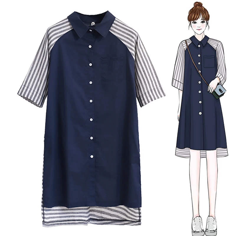 Trytree/летнее Повседневное платье с отложным воротником из хлопка полиэстера темно