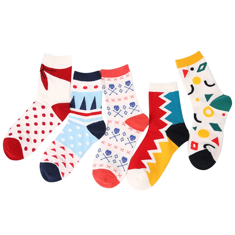 Женские счастливые носки в стиле Харадзюку геометрические треугольные средней
