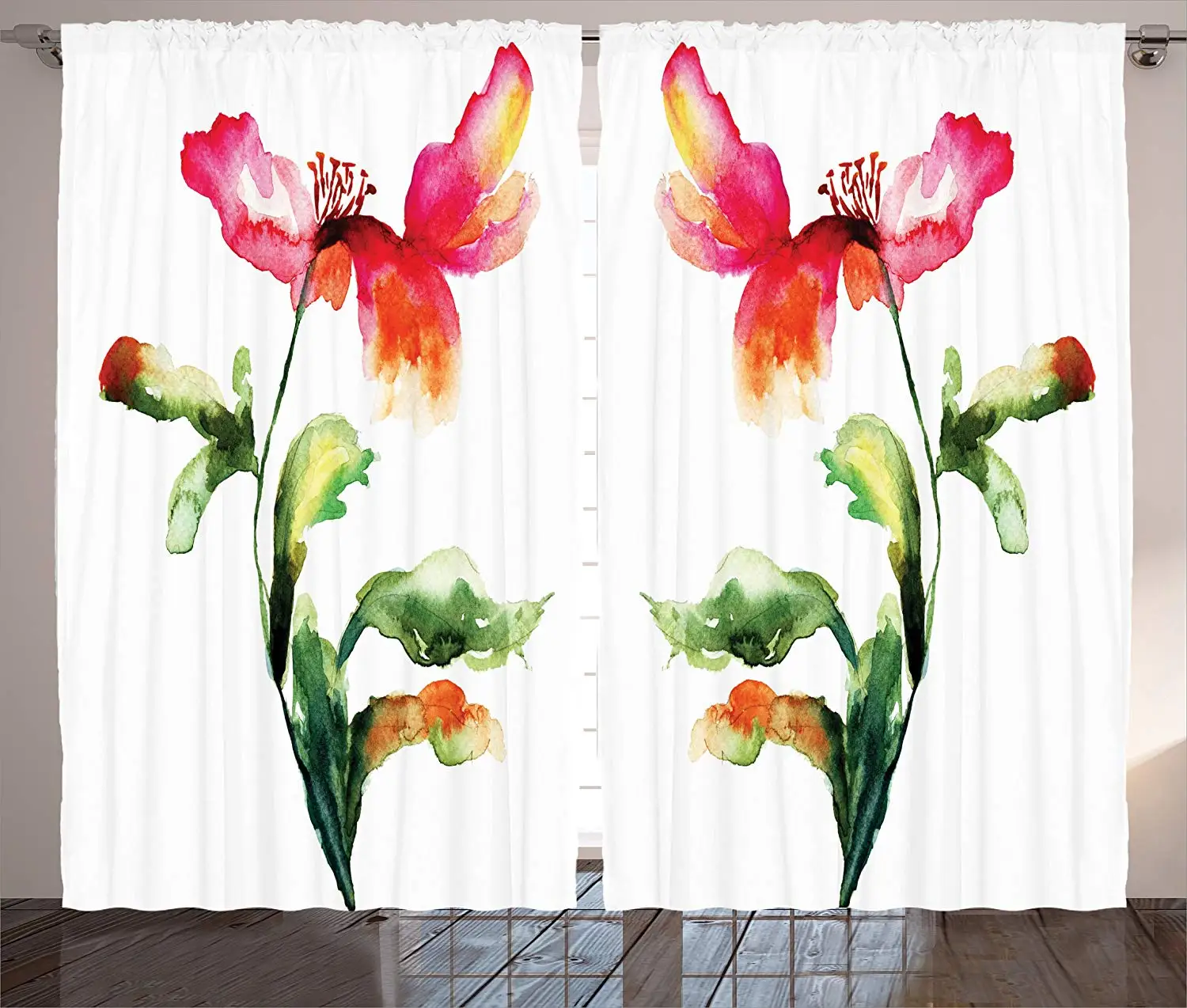 Акварельный Цветочный декор занавески 2 панели набор затененный одиночный Поппи